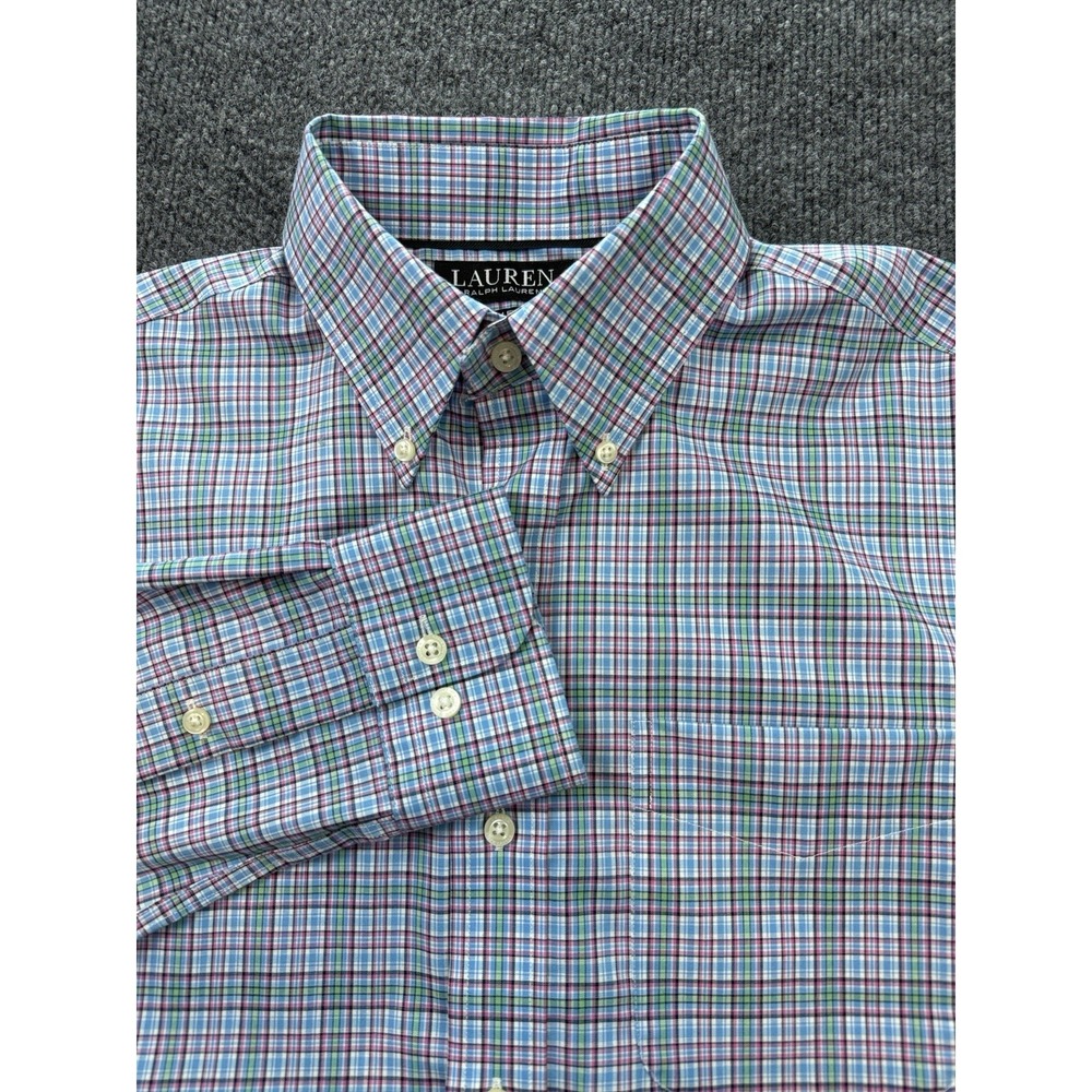 Ralph Lauren Lauren Slim Fit Stretch Non Iron Plaid Dress Shirt Mens 15 32/33